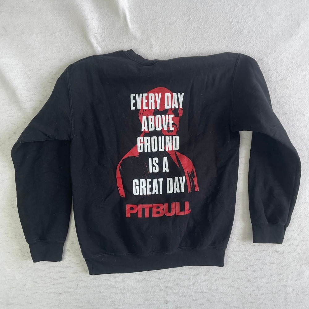 Timeless Pitbull Mr. Worldwide Sweatshirt Mens Small‎ Black Graphic Crewneck